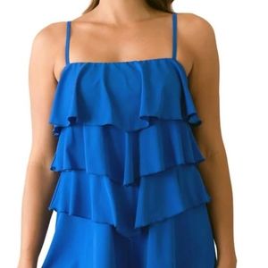 Fit 4 ur Hips Swimsuit Womens 8 Blue 3 Tiered Swim Romper One Piece Built In Bra